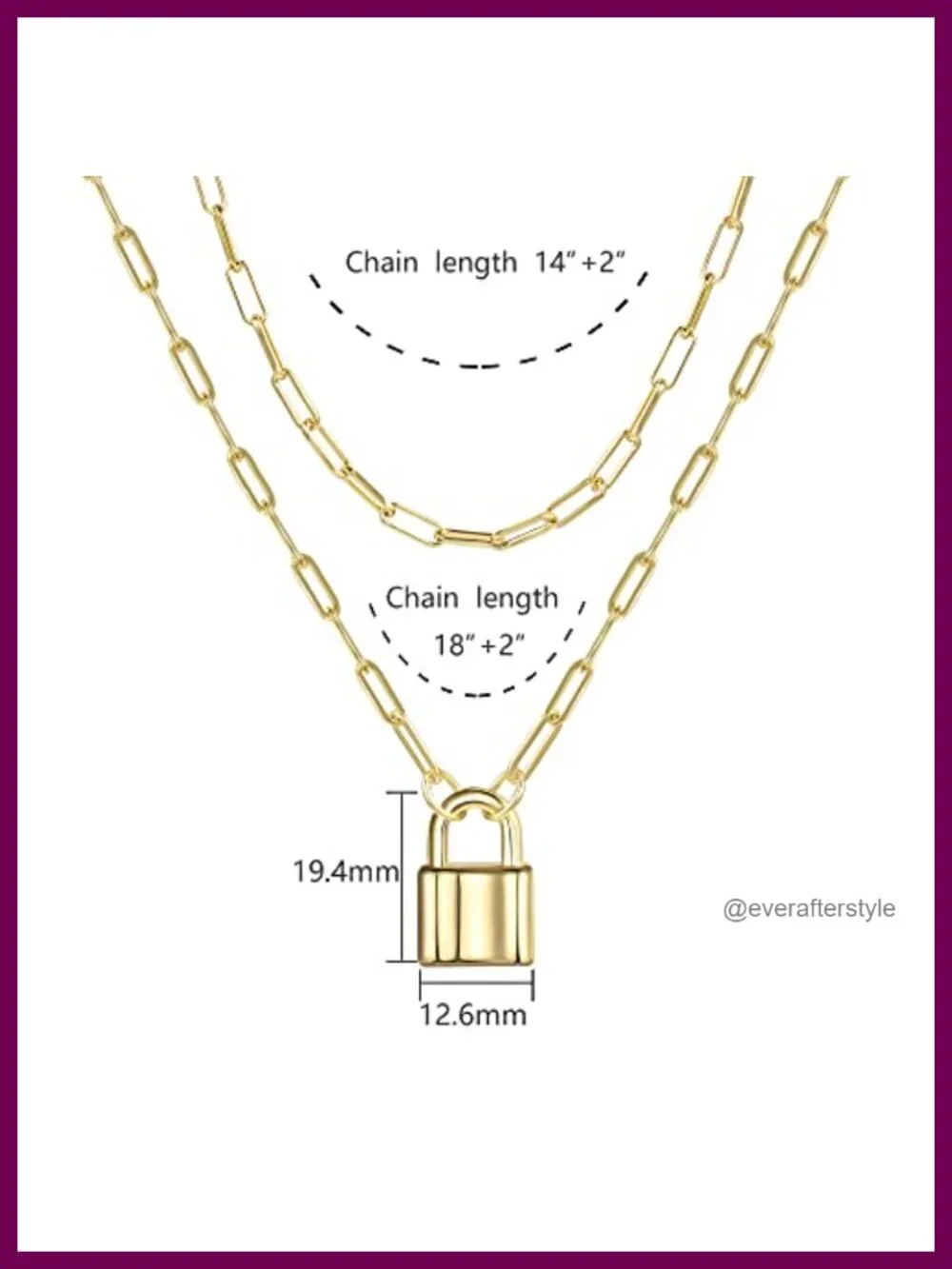 Gold Plated Paperclip Chain Lock Necklace Set 2 Pack Layered Chunky